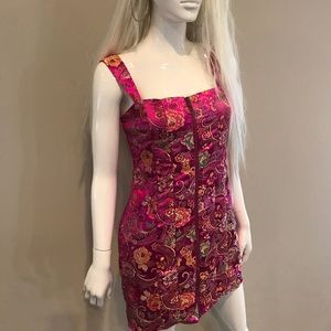 Asian inspired pink embroidered silky dress